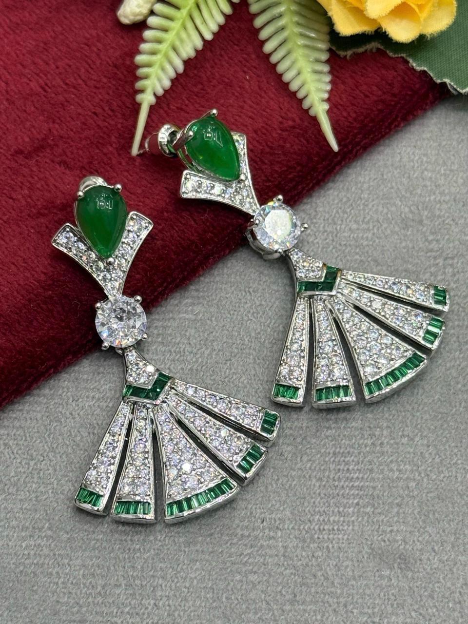 Designer Emerald Crystal Fan Earring