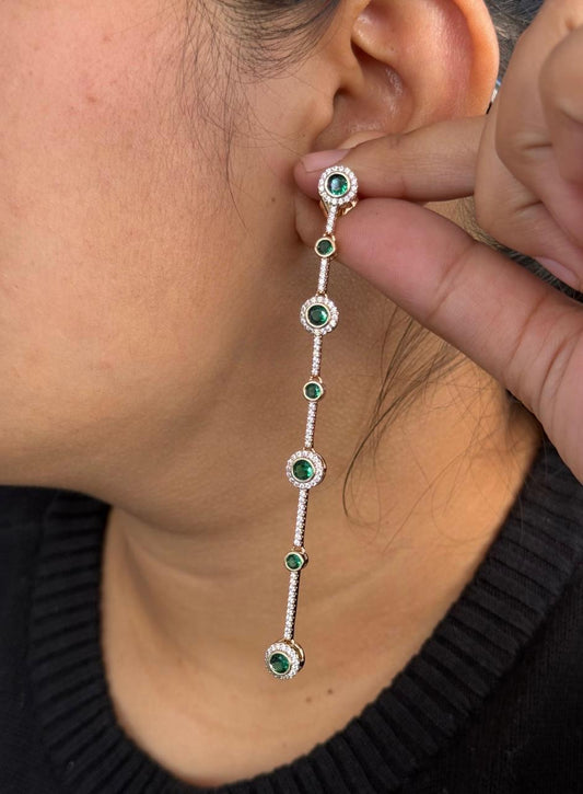 Rose Gold With Green Stone Earrings