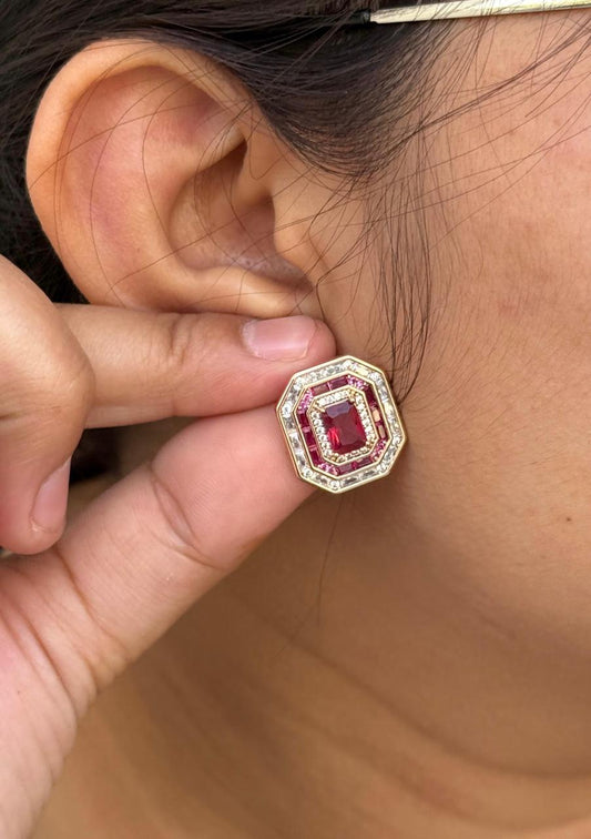 Square Studs With Crystal Stone