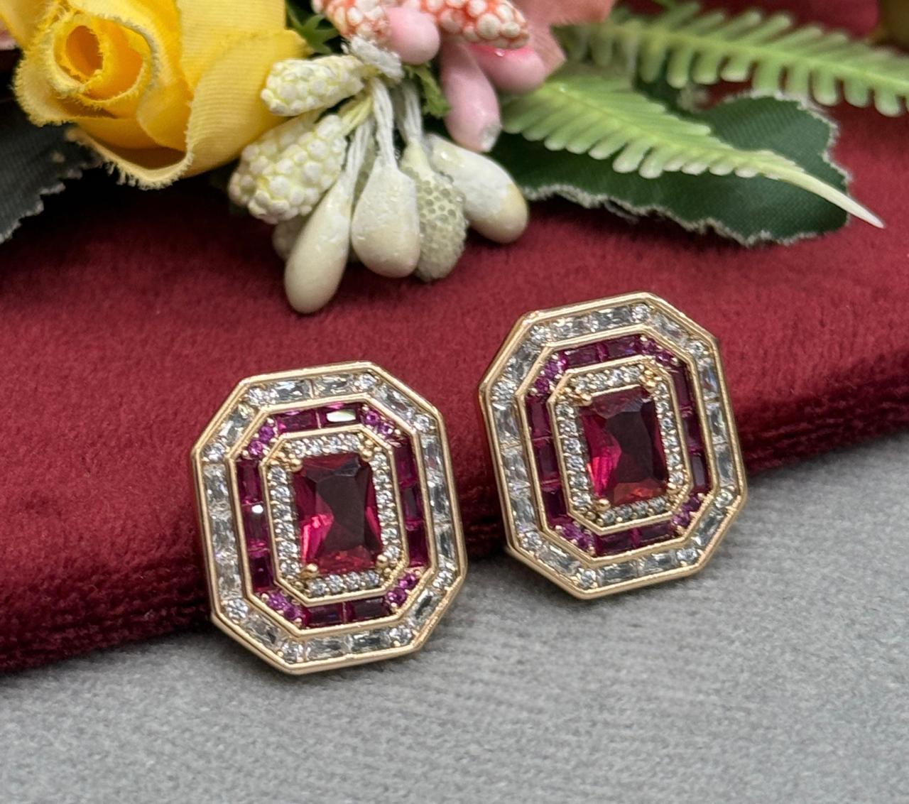 Square Studs With Crystal Stone