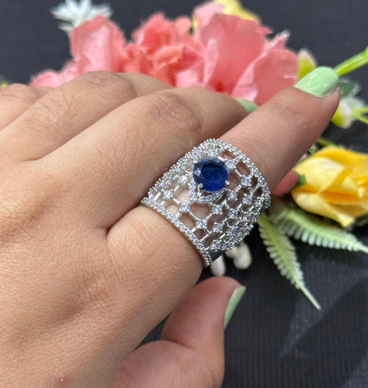 Cocktail With Zircon Blue Ring