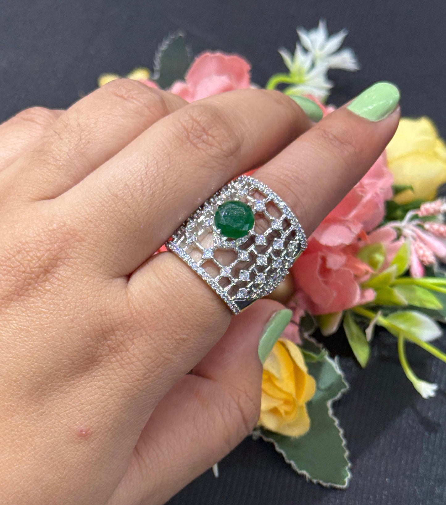 Cocktail With Zircon Green Ring