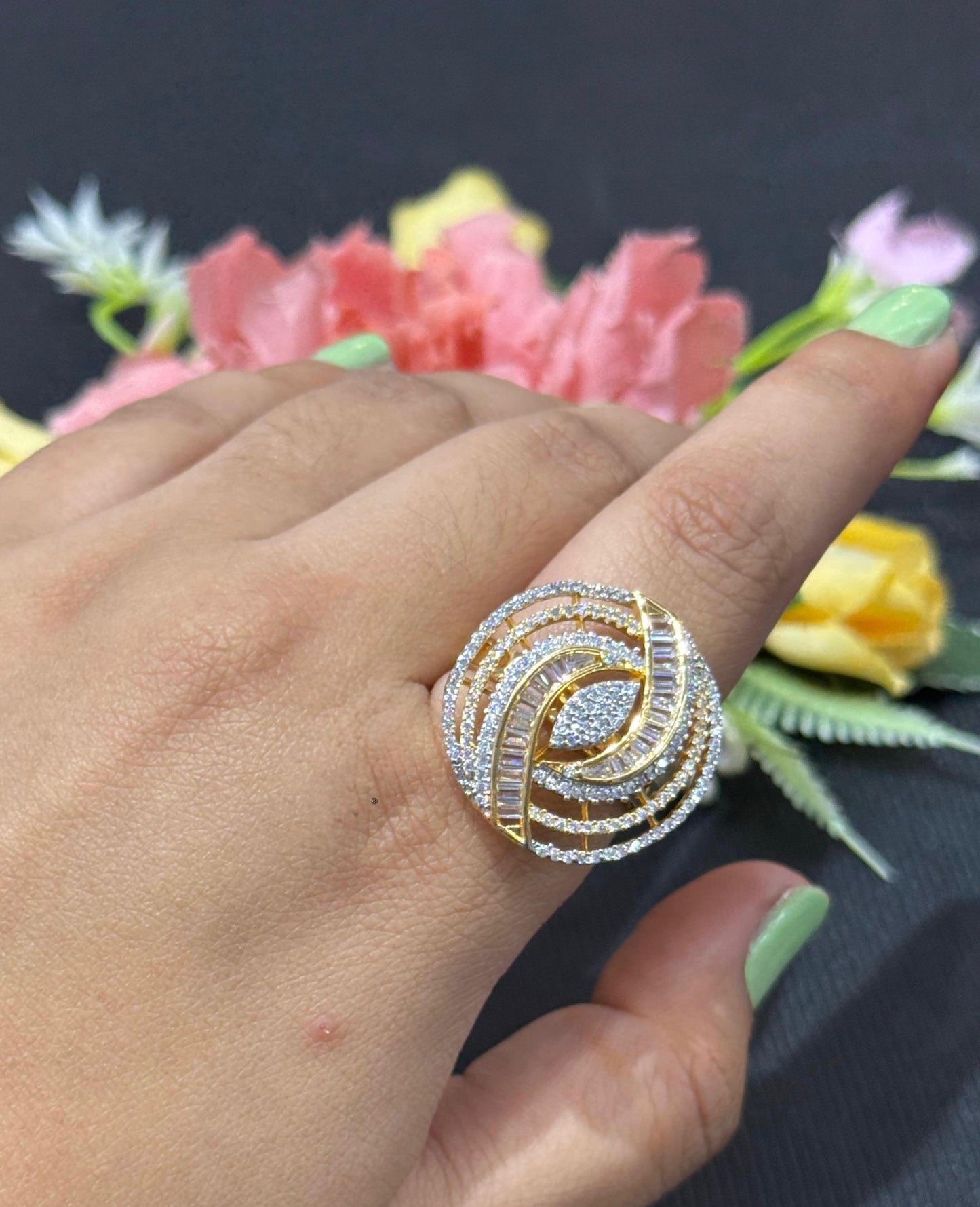 Designer Swirl Pattern Zirconia Ring