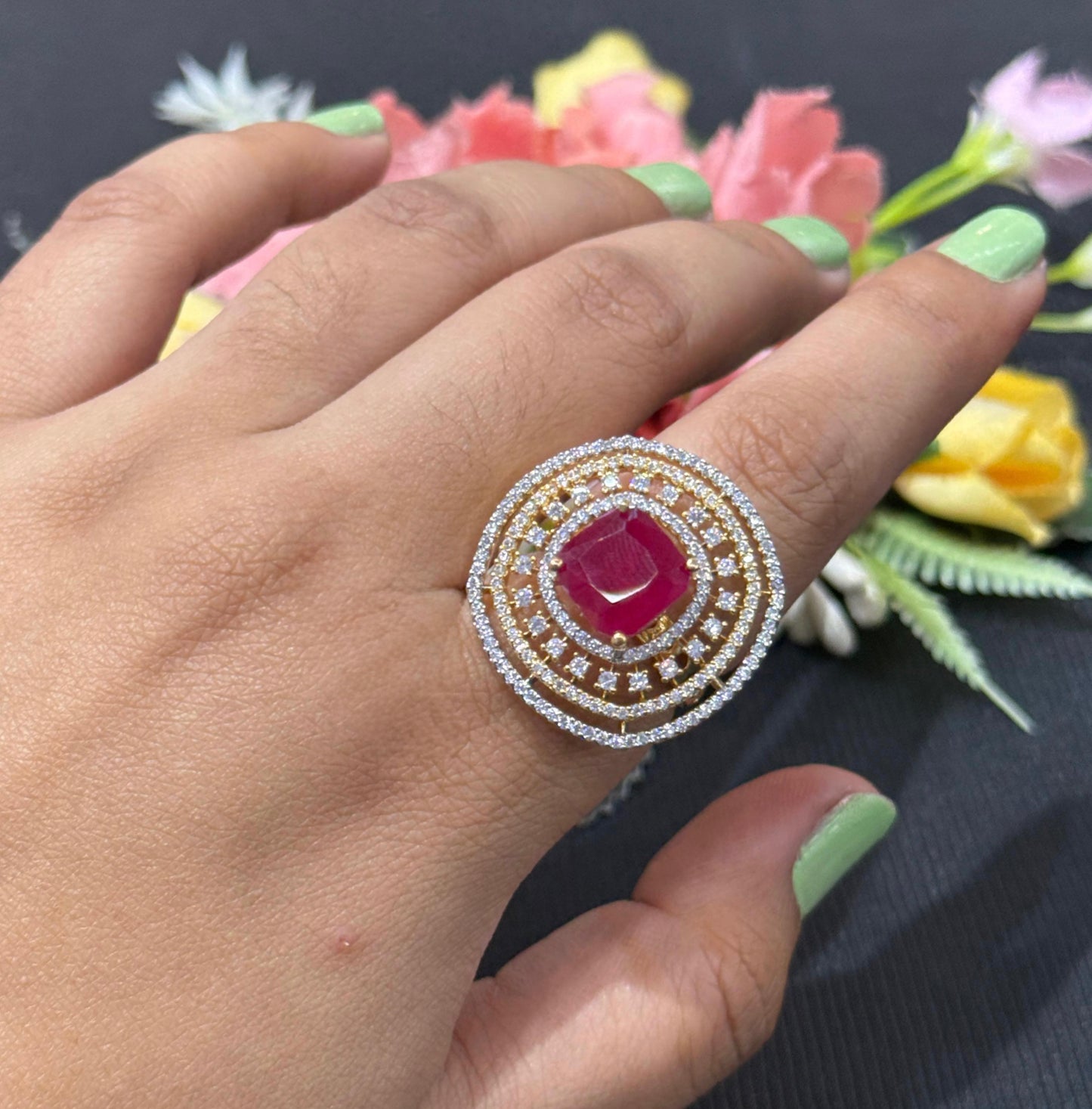 Vinatge Inspired Red Cocktail Ring