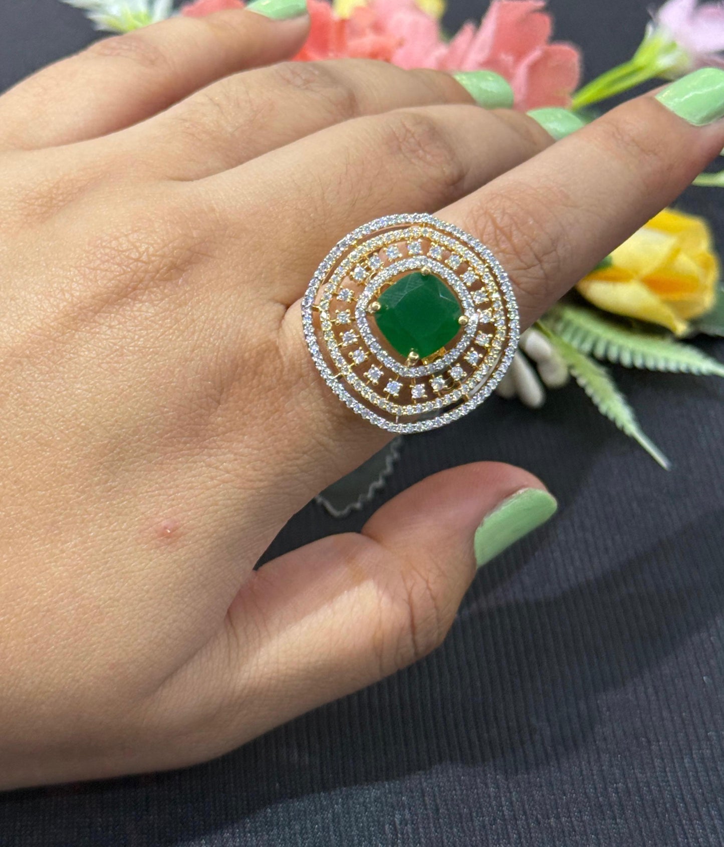 Vinatge Inspired Green Cocktail Ring