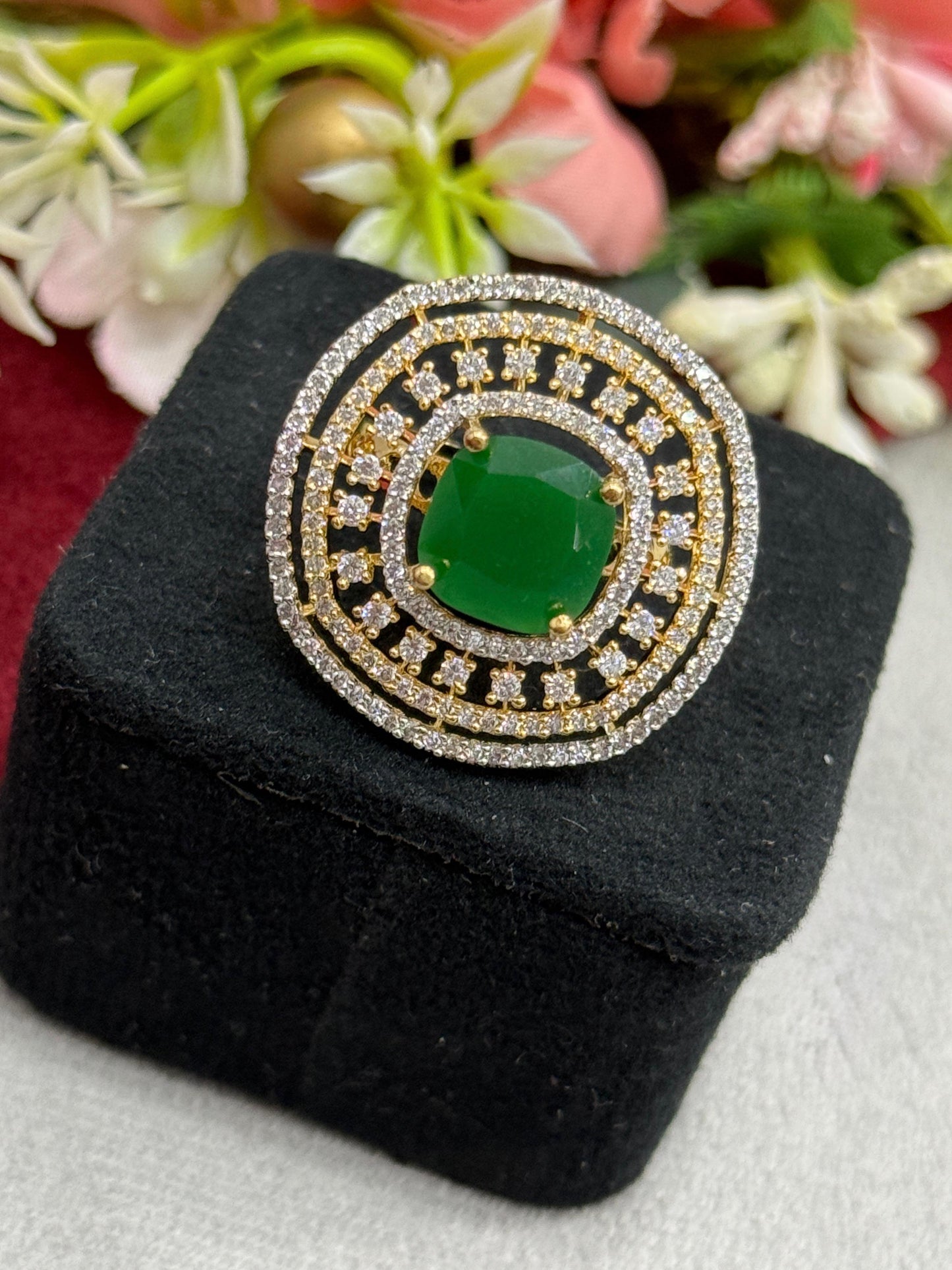 Vinatge Inspired Green Cocktail Ring