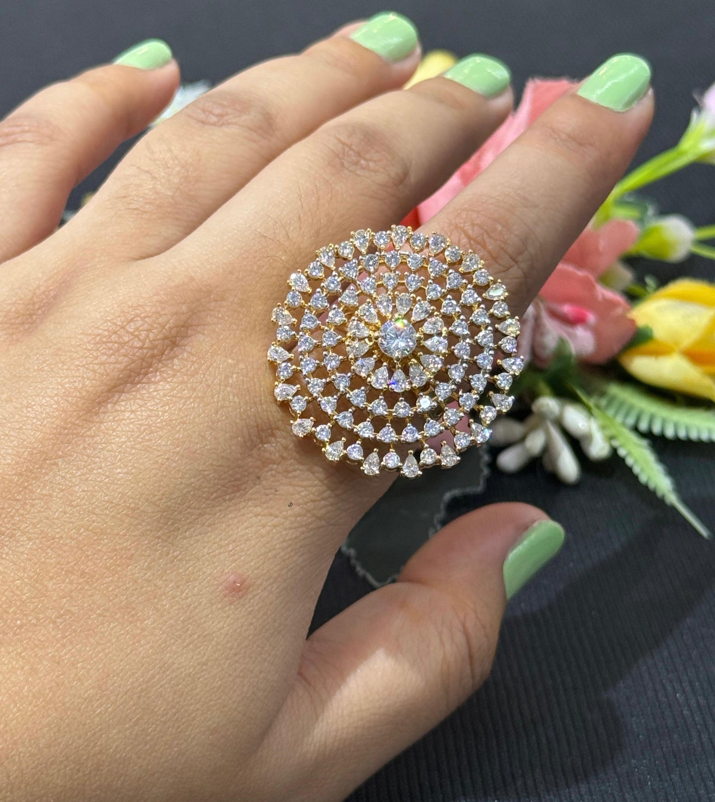 Designer Floral Cluster American Diamond Ring