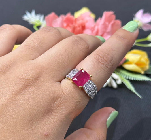 Elegant Ruby Crystal Ring Golden Polish
