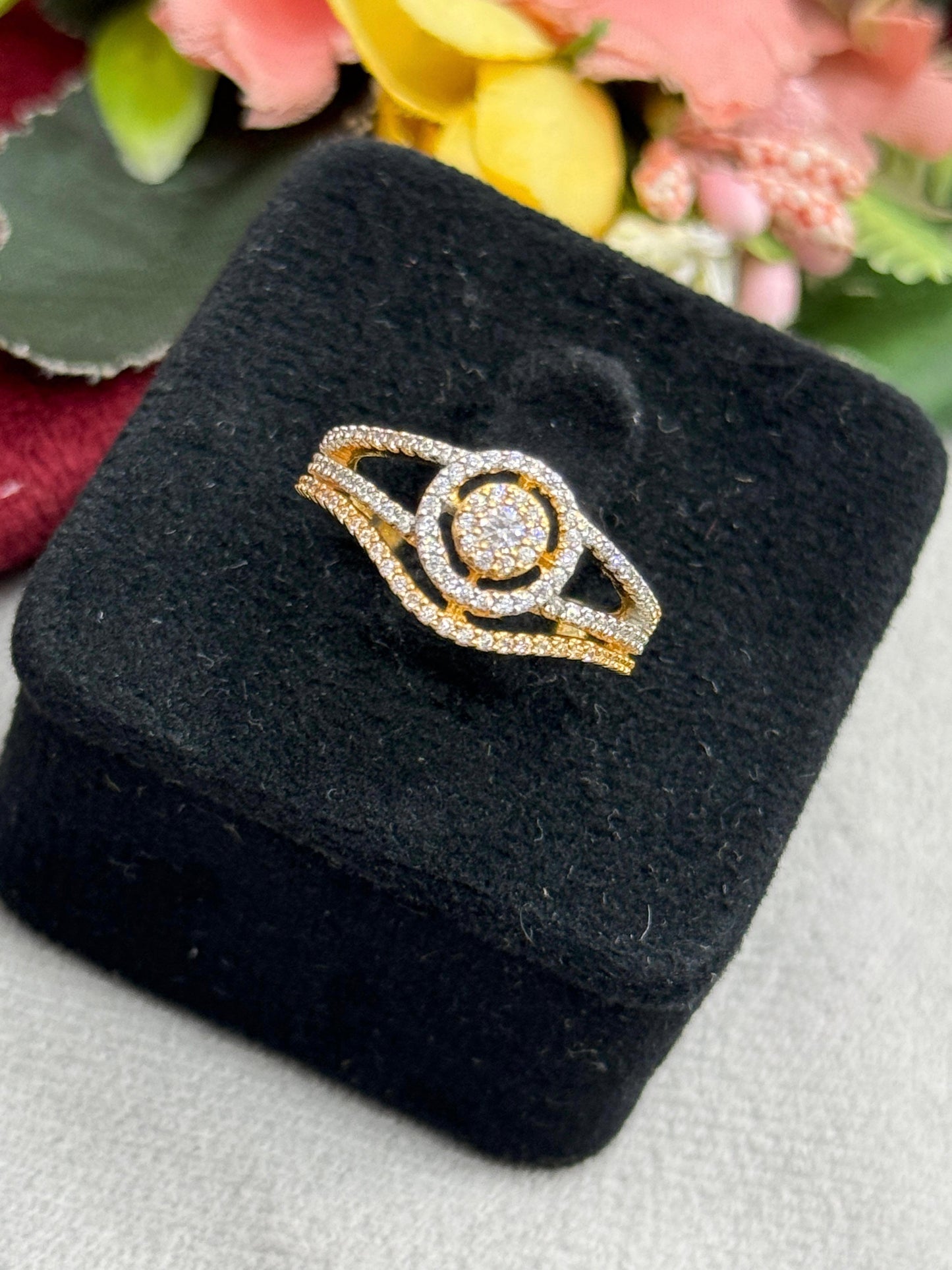 Evil Eye Design Cubic Zirconia Ring Golden Polish