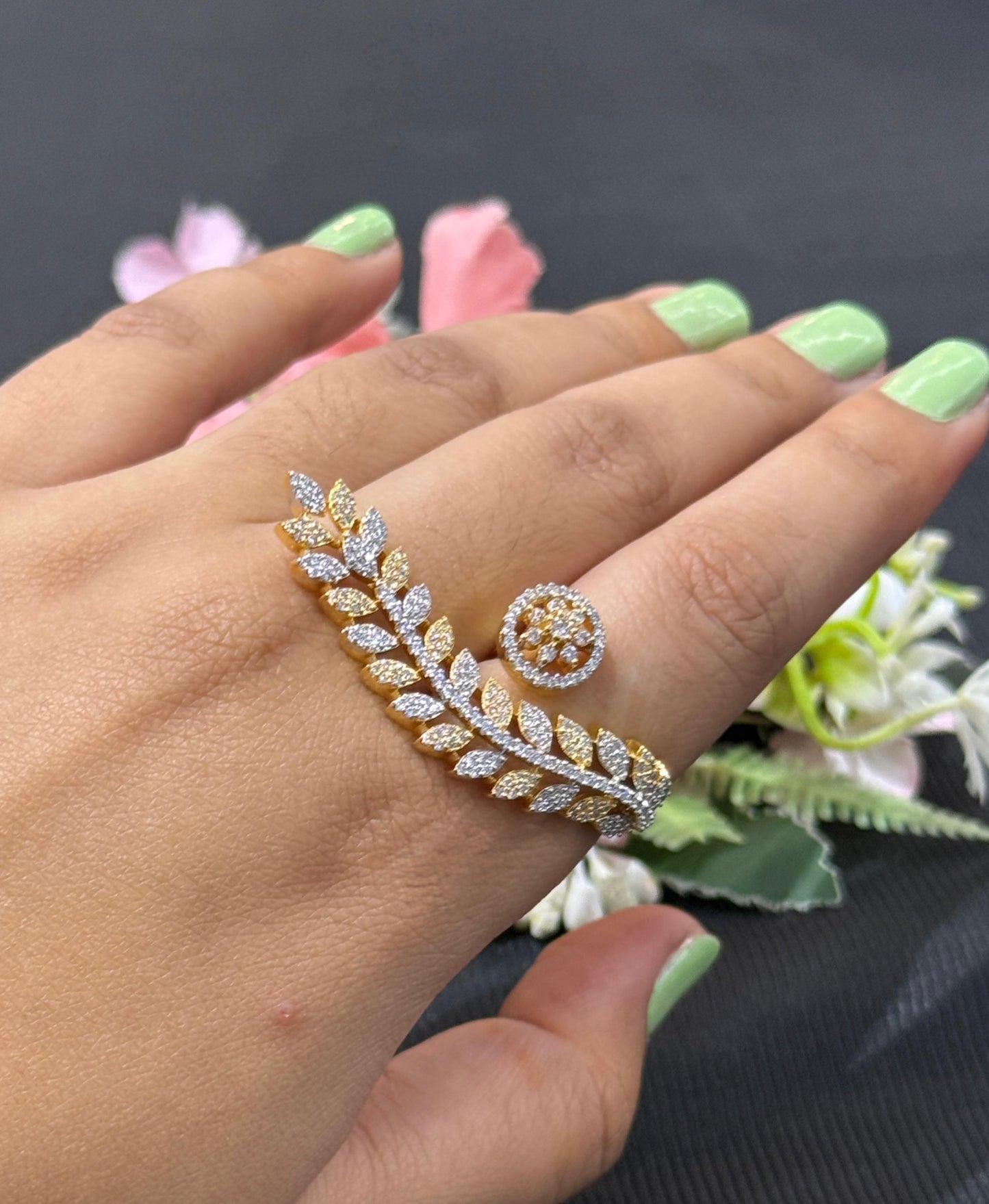 Nature Inspired Leaf Wrap Cocktail Ring