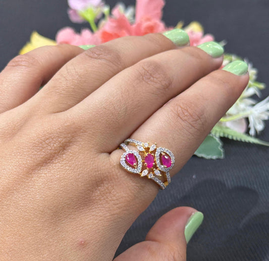 Elegant Ruby Golden Polish Petal Ring