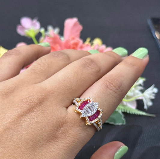 Royal Pink Baguette CZ Ring