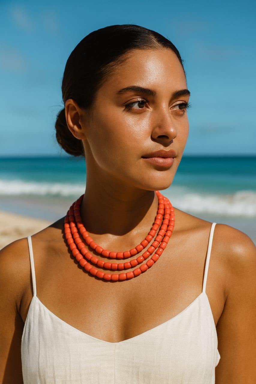 CORALS THREE LAYER MALA FOR WOMEN 5-6mm SIZE