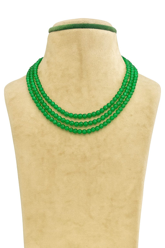 GREEN ONYX THREE LAYER MALA FOR WOMEN 2-3mm SIZE