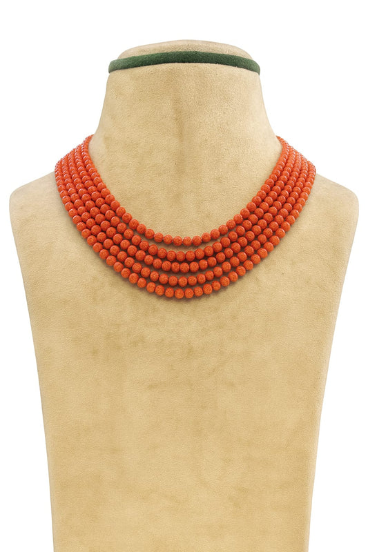 ORANGE CORALS BEADS FIVE LAYER MALA FOR WOMEN 2-3mm SIZE
