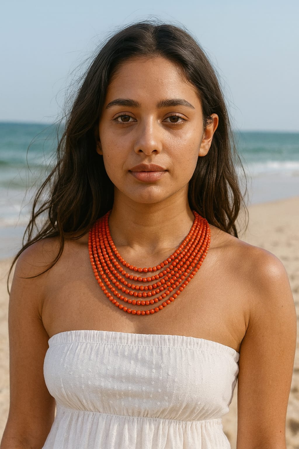 ORANGE CORALS BEADS FIVE LAYER MALA FOR WOMEN 2-3mm SIZE