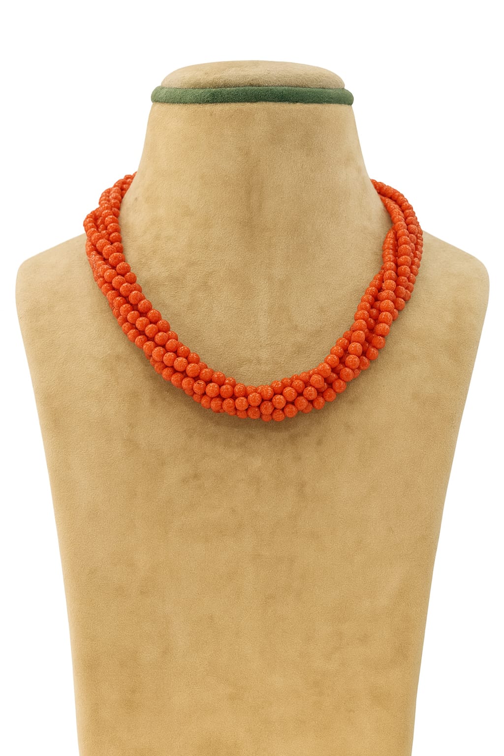 ORANGE CORALS BEADS FIVE ROWS TWISTED MALA FOR WOMEN 2-3mm SIZE