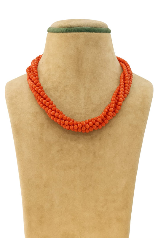 ORANGE CORALS BEADS FIVE ROWS TWISTED MALA FOR WOMEN 2-3mm SIZE