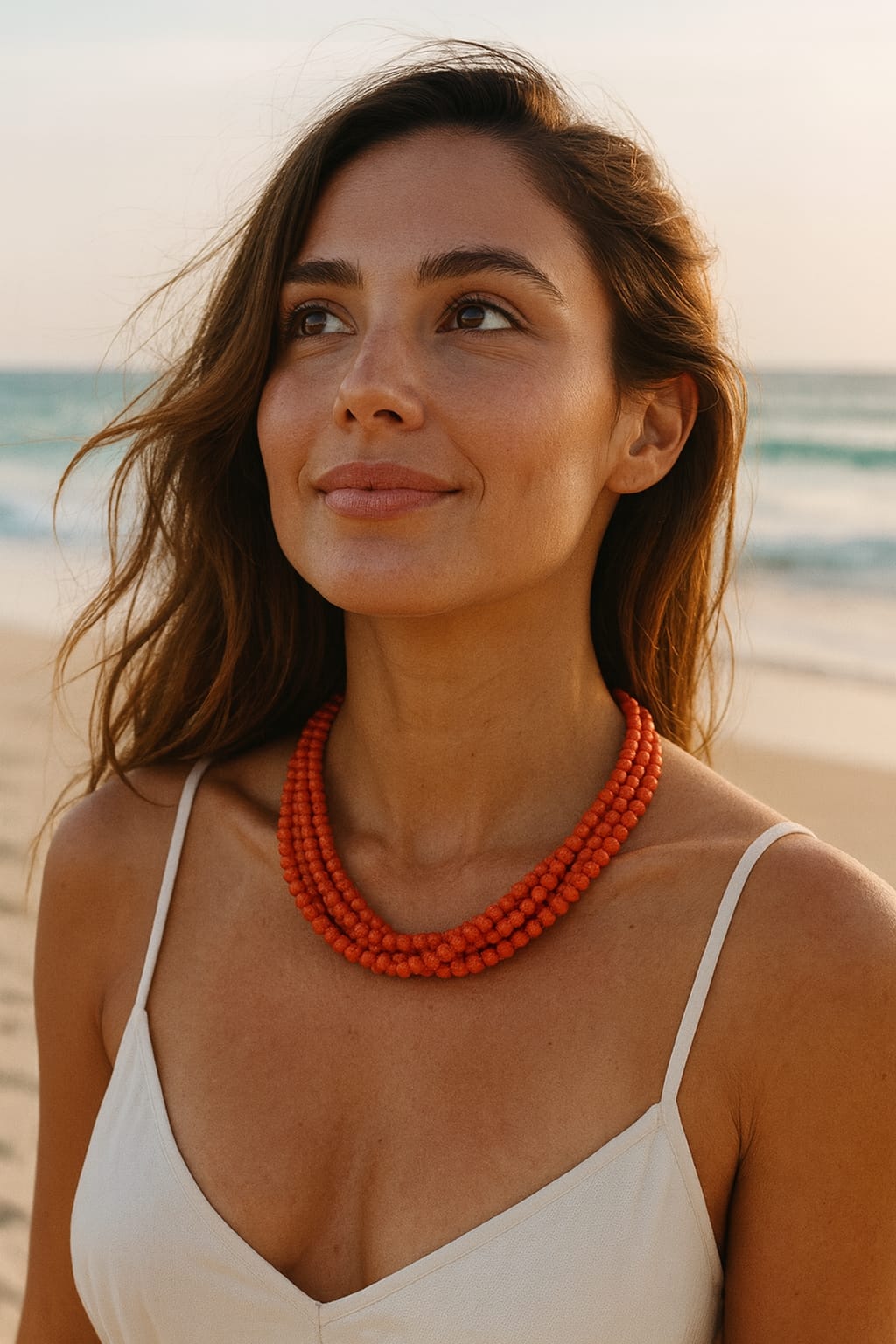ORANGE CORALS BEADS FIVE ROWS TWISTED MALA FOR WOMEN 2-3mm SIZE