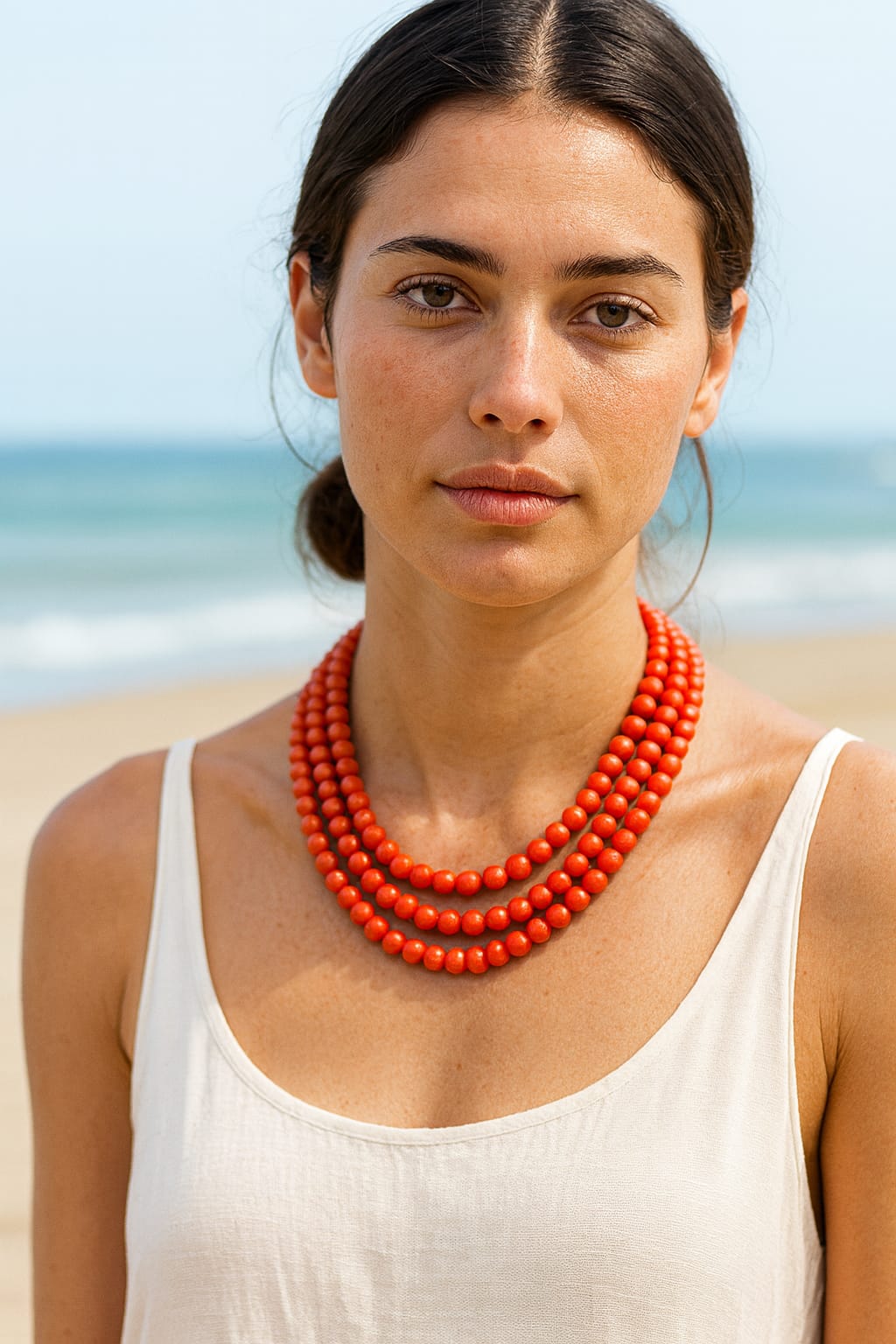 ORANGE CORALS BEADS THREE LAYER MALA FOR WOMEN 4-5mm SIZE