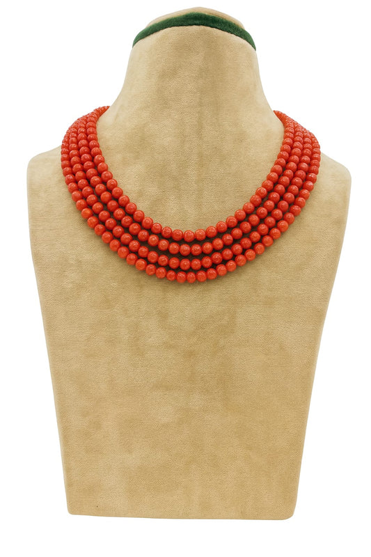 ORANGE CORALS BEADS FOUR LAYER MALA FOR WOMEN 4-5mm SIZE