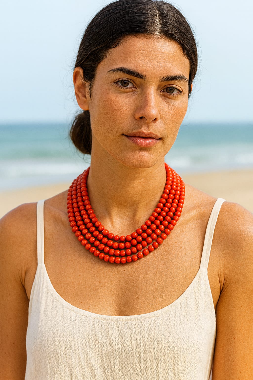 ORANGE CORALS BEADS FOUR LAYER MALA FOR WOMEN 4-5mm SIZE