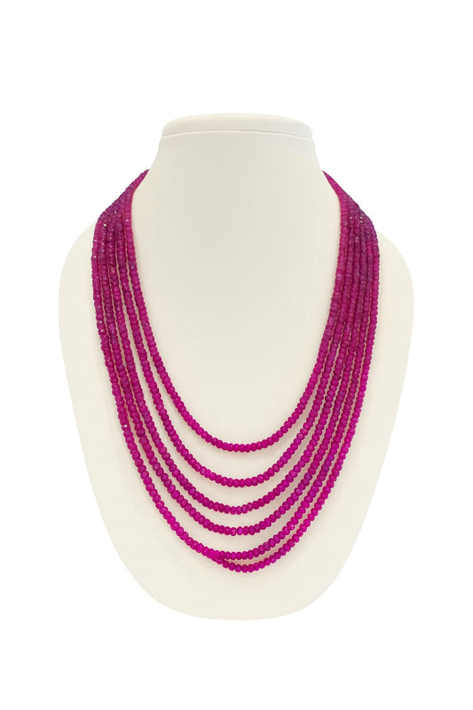 Antique Pink Five Layered Beaded Mala For Women