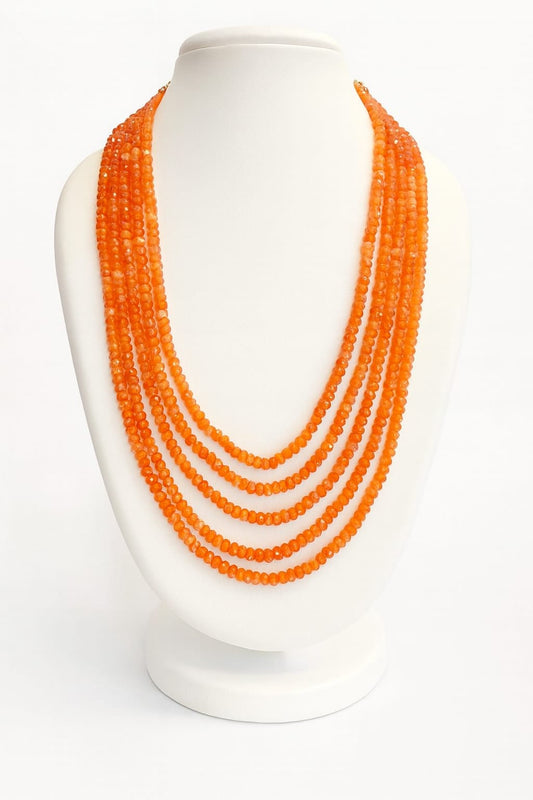 Antique Orange Five Layered Beaded Mala For Women and Girl