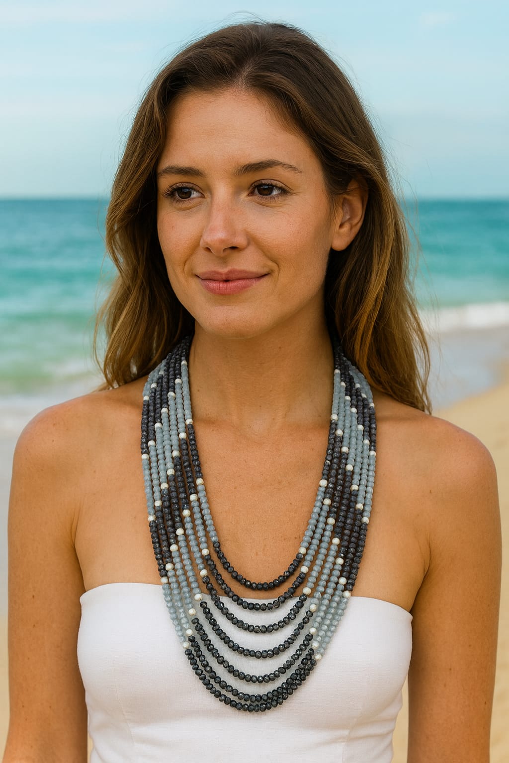 Unique Seven Layered Oynx Beaded Mala Gray and black mala for women