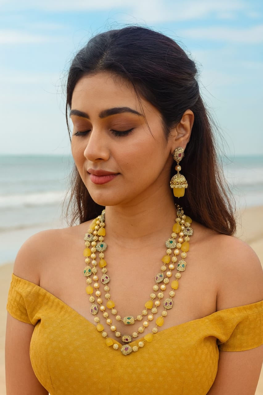 Royal Jaipuri Yellow and Multi colour Tumble Beaded Mala For Women
