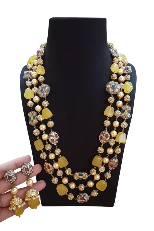 Royal Jaipuri Yellow and Multi colour Tumble Beaded Mala For Women