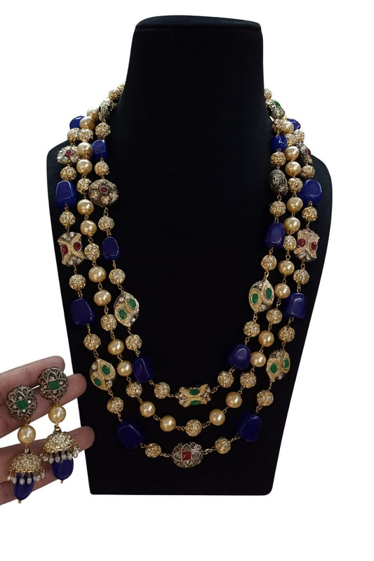 Royal Jaipuri Blue and Multi colour Tumble Beaded Mala For Women