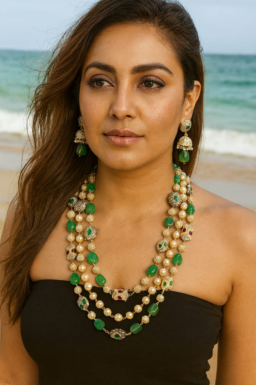 Royal Jaipuri Green and Multi colour Tumble Beaded Mala For Women