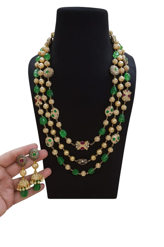 Royal Jaipuri Green and Multi colour Tumble Beaded Mala For Women