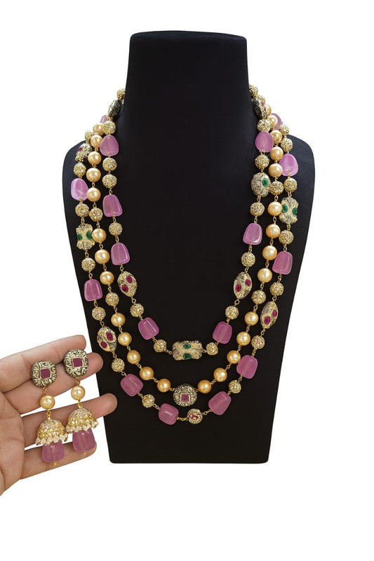 Royal Jaipuri Pink and Multi colour Tumble Beaded Mala For Women