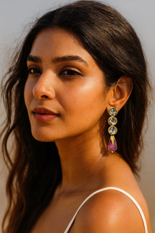 Meenakari Kundan With Tumble in Purple Earrings for women