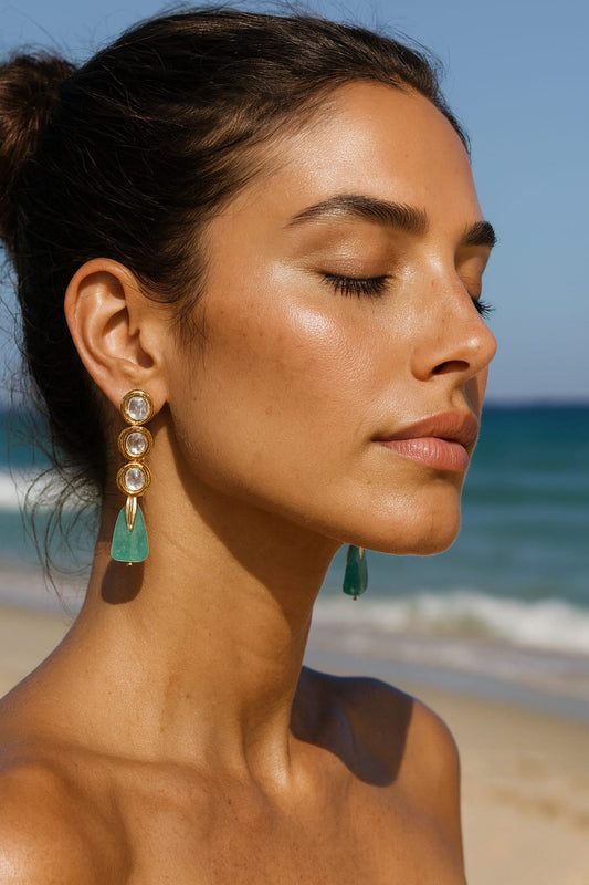 Meenakari Kundan With Tumble in Mint Earrings for women