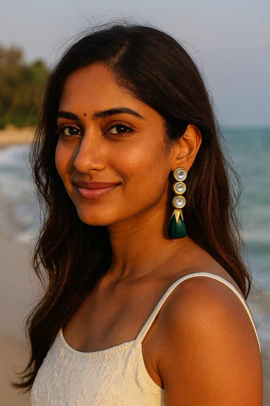 Meenakari Kundan With Tumble in Emerald Green Earrings for women