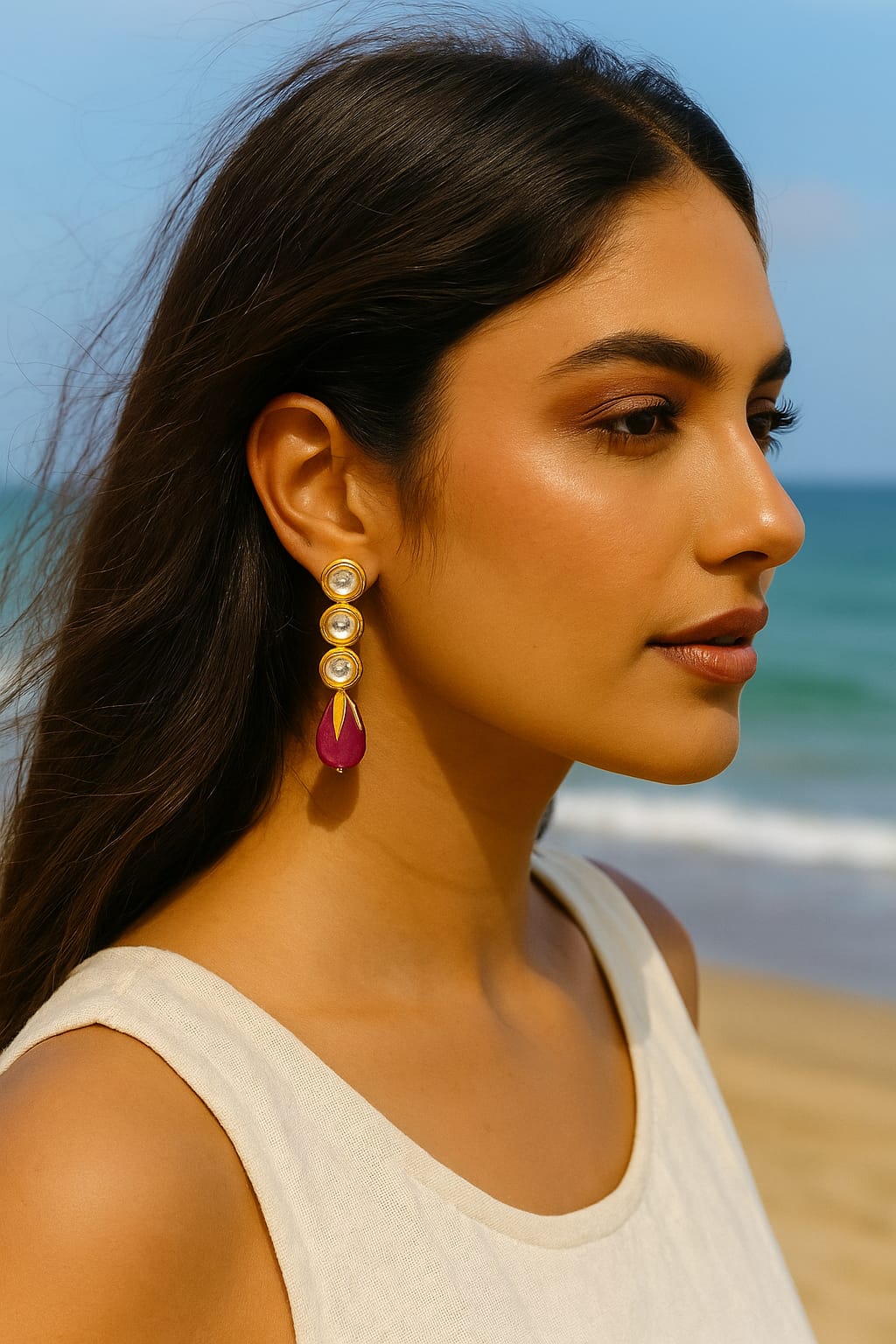 Meenakari Kundan With Tumble in Pink Earrings for women