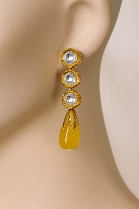 Meenakari Kundan With Tumble in Yellow Earrings for women