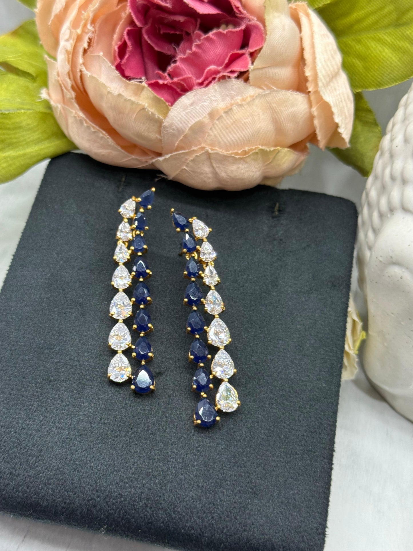 Long CZ Earrings In White and Blue For Girls And Women