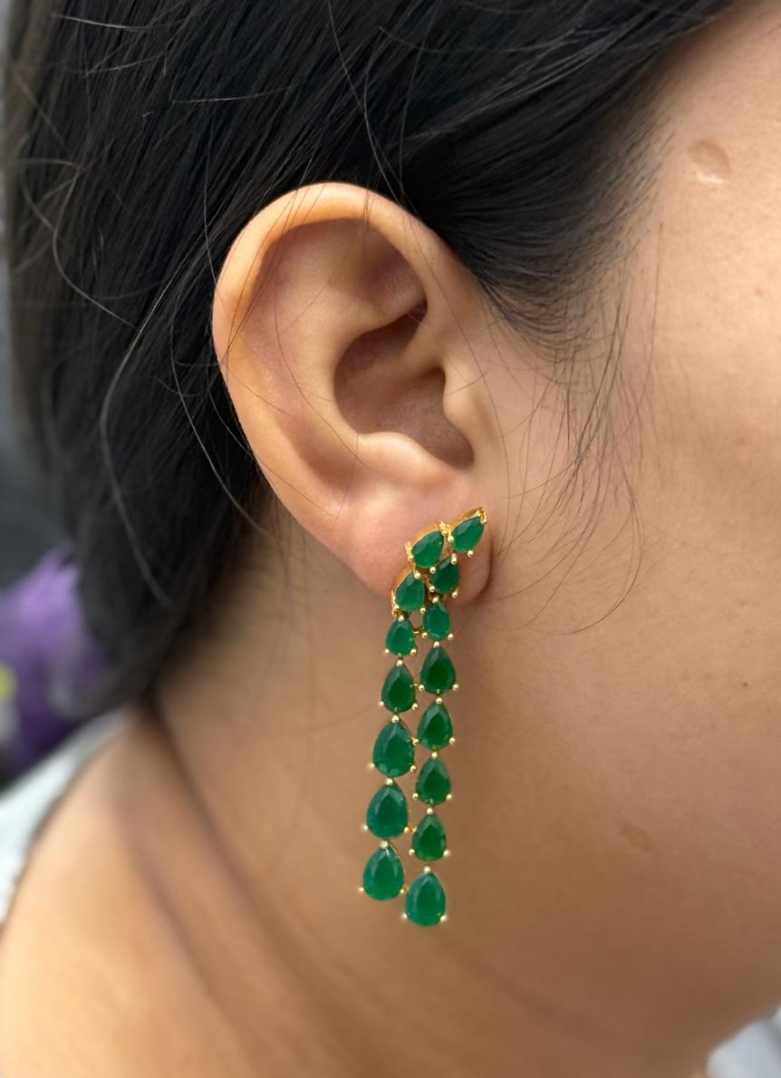 Long CZ Earrings In Green For Girls And Women