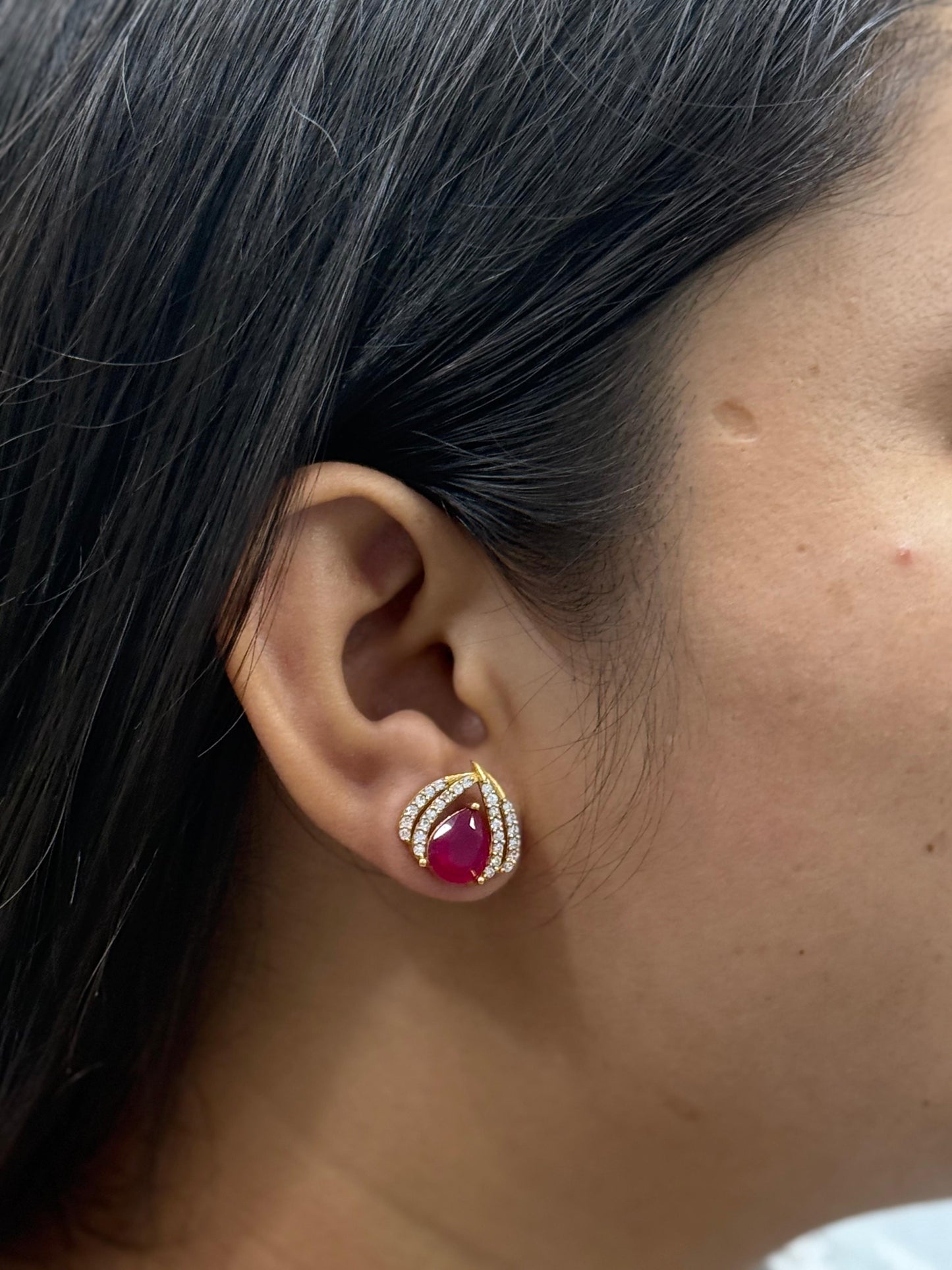 Cute and Little  CZ Studs In Ruby For Girls And Women