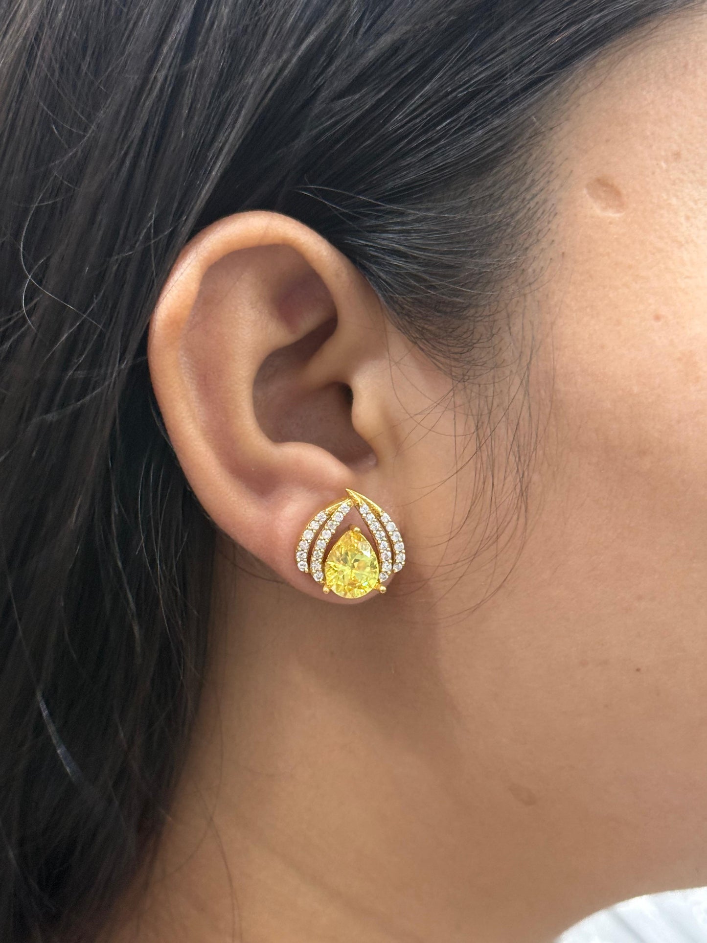 Cute and Little  CZ Studs In Yellow For Girls And Women