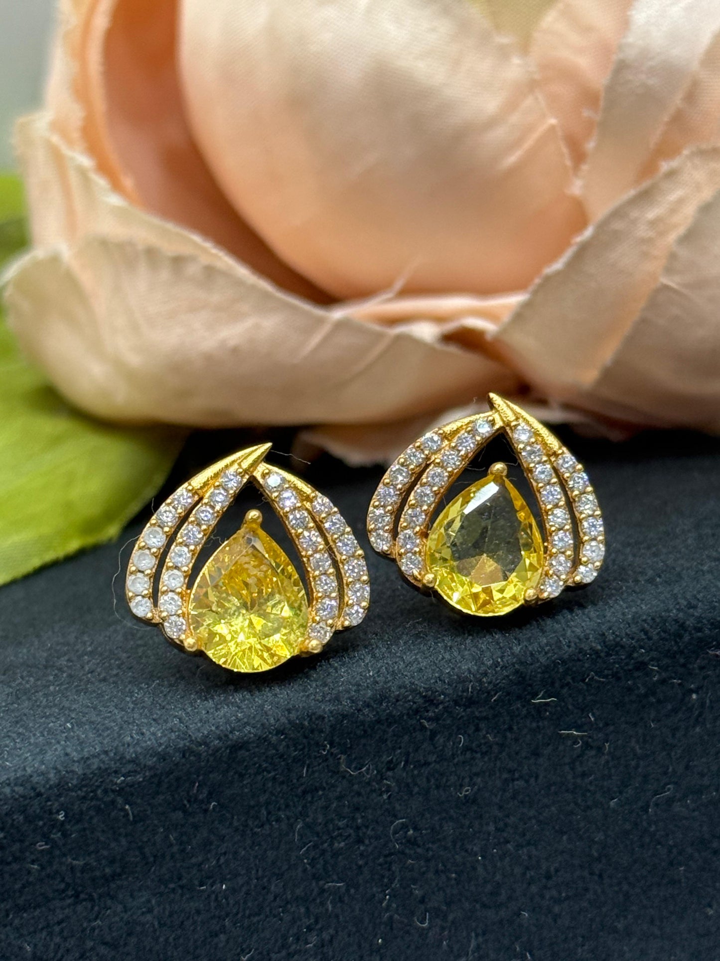 Cute and Little  CZ Studs In Yellow For Girls And Women