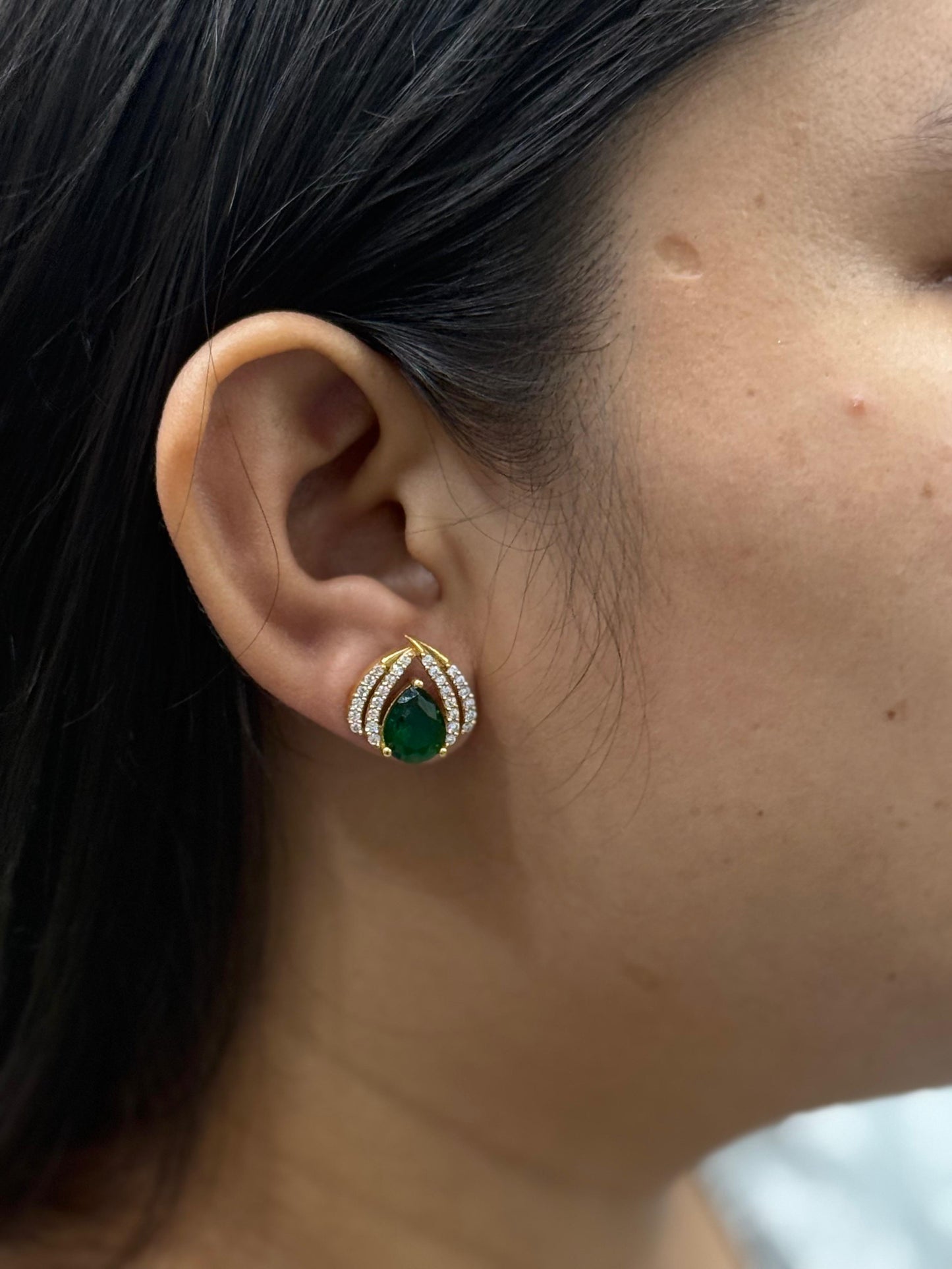 Cute and Little  CZ Studs In Green For Girls And Women