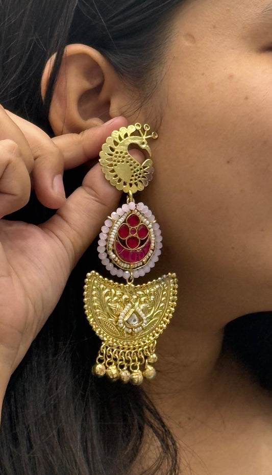 Long silver look alike in Golden Tone earrings in Pink for women