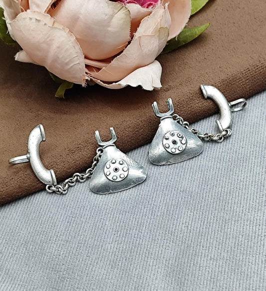 Oxidized Silver Statement Earrings with Vintage Phone Design