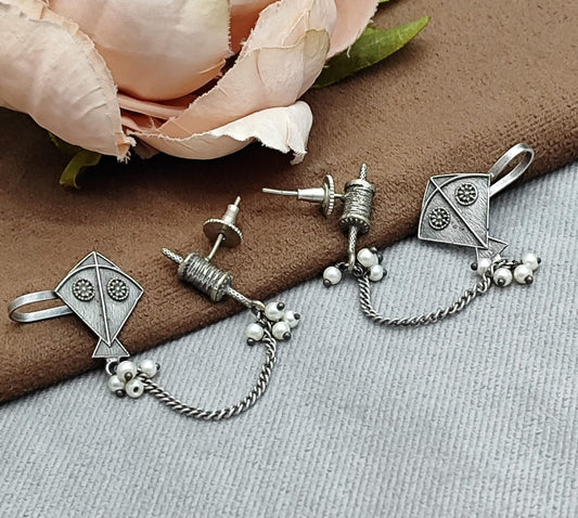 Unique Festive Oxidized Earrings with Kite Design and Pearls