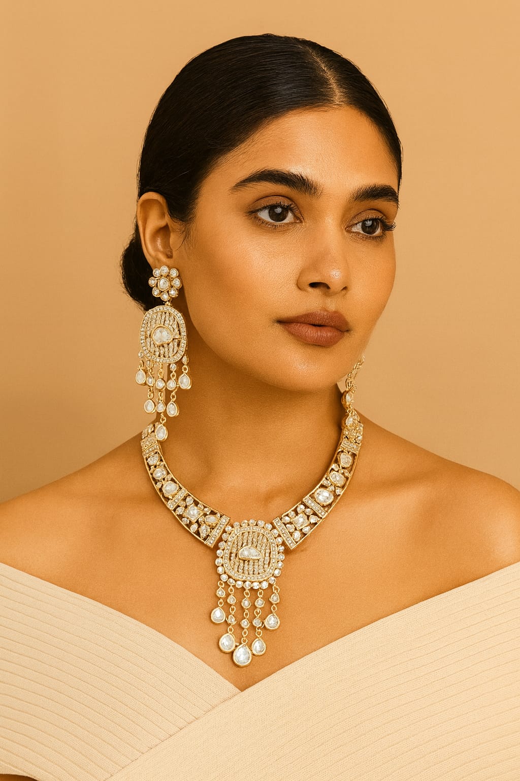 Hasli In Mossanite With Pearl Beading in white for woman